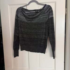 DKNY Jeans Women's Black and silver Metallic Striped Boat Neck Sweater